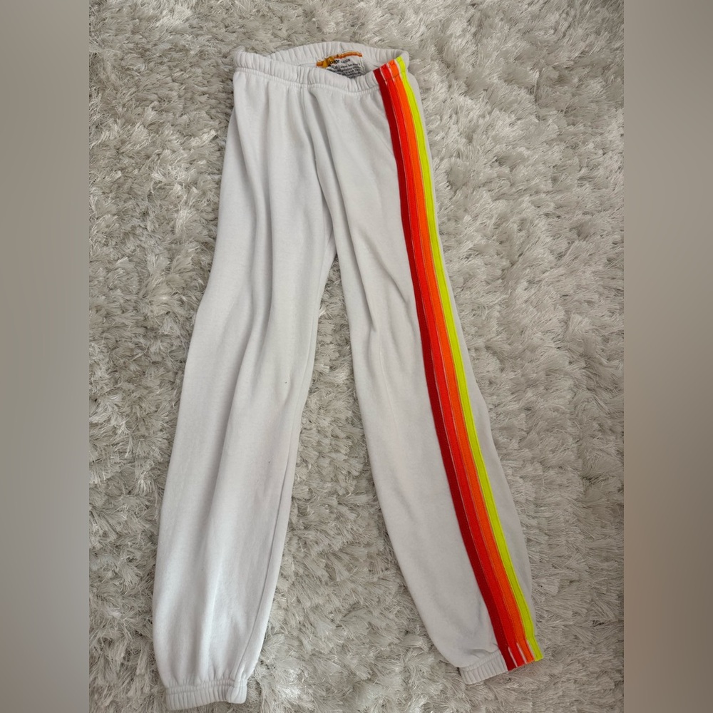 Aviator Nation Vintage White Pants with Neon Stripes